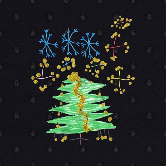 Christmas Tree with snowflakes and fireworks by SensaWonder